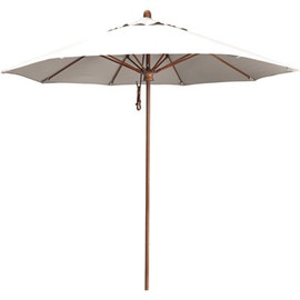 9 ft. Woodgrain Aluminum Commercial Market Patio Umbrella Fiberglass Ribs and Pulley Lift in Natural Sunbrella