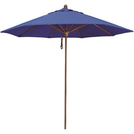 9 ft. Woodgrain Aluminum Commercial Market Patio Umbrella Fiberglass Ribs and Pulley Lift in Pacific Blue Sunbrella