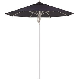 7.5 ft. Silver Aluminum Commercial Market Patio Umbrella Fiberglass Ribs and Pulley Lift in Navy Sunbrella