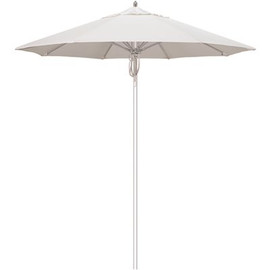 7.5 ft. Silver Aluminum Commercial Market Patio Umbrella Fiberglass Ribs and Pulley Lift in Natural Sunbrella