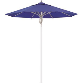 7.5 ft. Silver Aluminum Commercial Market Patio Umbrella Fiberglass Ribs and Pulley Lift in Pacific Blue Sunbrella