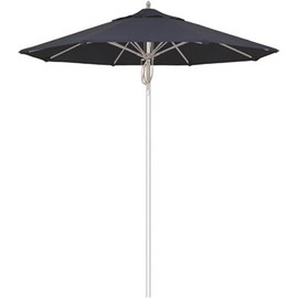 7.5 ft. Silver Aluminum Commercial Market Patio Umbrella Fiberglass Ribs and Pulley Lift in Spectrum Indigo Sunbrella