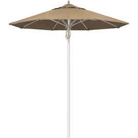 7.5 ft. Silver Aluminum Commercial Market Patio Umbrella Fiberglass Ribs and Pulley Lift in Heather Beige Sunbrella