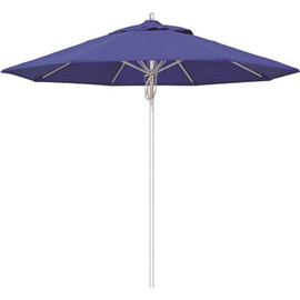 9 ft. Silver Aluminum Commercial Fiberglass Ribs Market Patio Umbrella and Pulley Lift in Pacific Blue Sunbrella