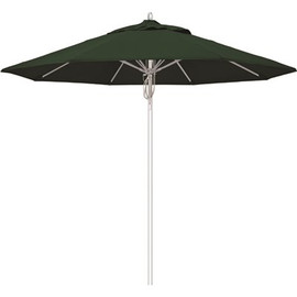 9 ft. Silver Aluminum Commercial Fiberglass Ribs Market Patio Umbrella and Pulley Lift in Forest Green Sunbrella