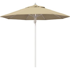 9 ft. Silver Aluminum Commercial Fiberglass Ribs Market Patio Umbrella and Pulley Lift in Antique Beige Sunbrella