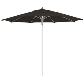 11 ft. Silver Aluminum Commercial Market Patio Umbrella Fiberglass Ribs and Pulley Lift in Black Sunbrella