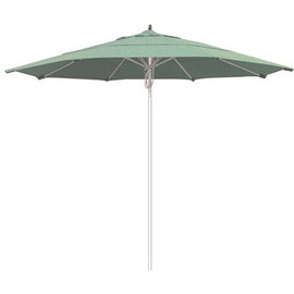 California Umbrella 11 ft. Silver Aluminum Commercial Fiberglass Ribs Market Patio Umbrella and Pulley Lift in Spa Sunbrella