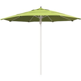 11 ft. Silver Aluminum Commercial Fiberglass Ribs Market Patio Umbrella and Pulley Lift in Parrot Sunbrella