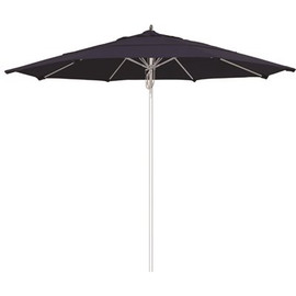 California Umbrella 11 ft. Silver Aluminum Commercial Market Patio Umbrella Fiberglass Ribs and Pulley lift in Navy Sunbrella