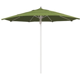 11 ft. Silver Aluminum Commercial Market Patio Umbrella Fiberglass Ribs and Pulley lift in Spectrum Cilantro Sunbrella