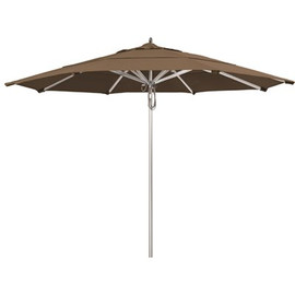 California Umbrella 11 ft. Silver Aluminum Commercial Market Patio Umbrella with Pulley Lift in Cocoa Sunbrella