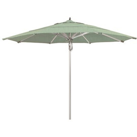 California Umbrella 11 ft. Silver Aluminum Commercial Market Patio Umbrella with Pulley Lift in Spa Sunbrella