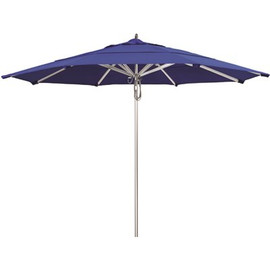 California Umbrella 11 ft. Silver Aluminum Commercial Market Patio Umbrella with Pulley Lift in Pacific Blue Sunbrella