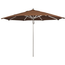 California Umbrella 11 ft. Silver Aluminum Commercial Market Patio Umbrella with Pulley Lift in Teak Sunbrella
