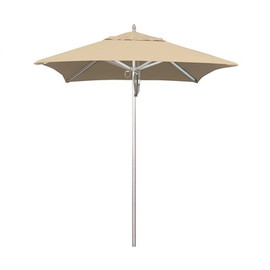 California Umbrella 6 ft. Silver Aluminum Commercial Market Patio Umbrella with Pulley Lift in Antique Beige Sunbrella