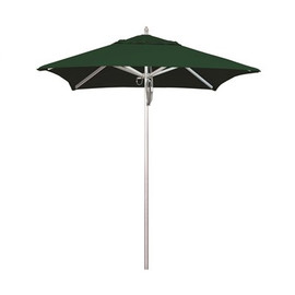 California Umbrella 6 ft. Silver Aluminum Commercial Market Patio Umbrella with Pulley Lift in Forest Green Sunbrella