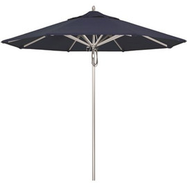 California Umbrella 9 ft. Silver Aluminum Commercial Market Patio Umbrella with Pulley Lift in Spectrum Indigo Sunbrella