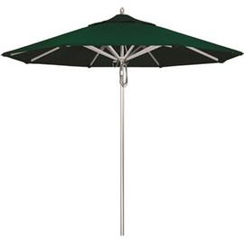 California Umbrella 9 ft. Silver Aluminum Commercial Market Patio Umbrella with Pulley Lift in Forest Green Sunbrella