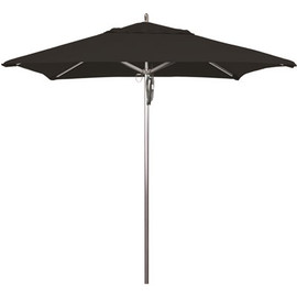 California Umbrella 7.5 ft. Square Silver Aluminum Commercial Market Patio Umbrella with Pulley Lift in Black Sunbrella