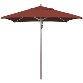 California Umbrella 7.5 ft. Square Silver Aluminum Commercial Market Patio Umbrella with Pulley Lift in Henna Sunbrella