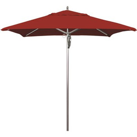California Umbrella 7.5 ft. Square Silver Aluminum Commercial Market Patio Umbrella with Pulley Lift in Red Sunbrella