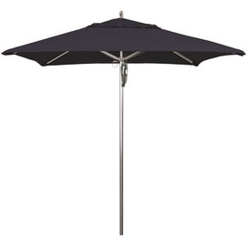 California Umbrella 7.5 ft. Square Silver Aluminum Commercial Market Patio Umbrella with Pulley Lift in Navy Sunbrella