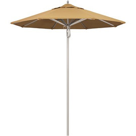 California Umbrella 7.5 ft. Silver Aluminum Commercial Market Patio Umbrella with Pulley Lift in Wheat Sunbrella