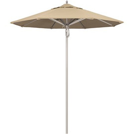 California Umbrella 7.5 ft. Silver Aluminum Commercial Market Patio Umbrella with Pulley Lift in Antique Beige Sunbrella