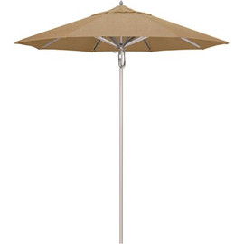 California Umbrella 7.5 ft. Silver Aluminum Commercial Market Patio Umbrella with Pulley Lift in Linen Sesame Sunbrella
