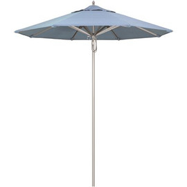 California Umbrella 7.5 ft. Silver Aluminum Commercial Market Patio Umbrella with Pulley Lift in Air Blue Sunbrella