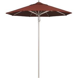 California Umbrella 7.5 ft. Silver Aluminum Commercial Market Patio Umbrella with Pulley Lift in Henna Sunbrella