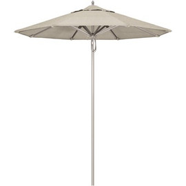 California Umbrella 7.5 ft. Silver Aluminum Commercial Market Patio Umbrella with Pulley Lift in Granite Sunbrella