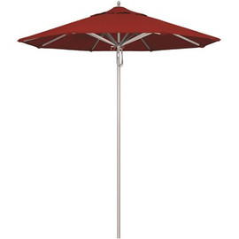 California Umbrella 7.5 ft. Silver Aluminum Commercial Market Patio Umbrella with Pulley Lift in Red Sunbrella