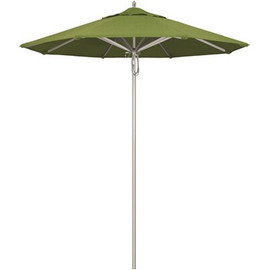 California Umbrella 7.5 ft. Silver Aluminum Commercial Market Patio Umbrella with Pulley Lift in Specturm Cilantro Sunbrella