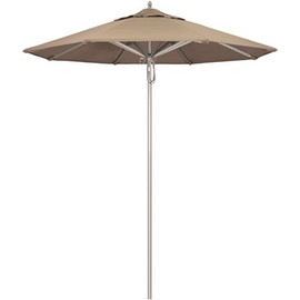 California Umbrella 7.5 ft. Silver Aluminum Commercial Market Patio Umbrella with Pulley Lift in Taupe Sunbrella