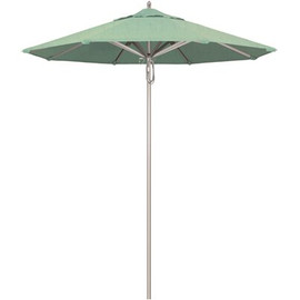 California Umbrella 7.5 ft. Silver Aluminum Commercial Market Patio Umbrella with Pulley Lift in Spectrum Mist Sunbrella