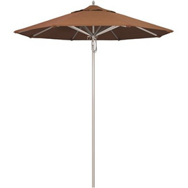 California Umbrella 7.5 ft. Silver Aluminum Commercial Market Patio Umbrella with Pulley Lift in Teak Sunbrella