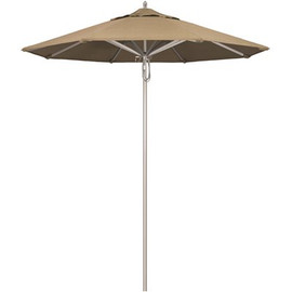 California Umbrella 7.5 ft. Silver Aluminum Commercial Market Patio Umbrella with Pulley Lift in Heather Beige Sunbrella