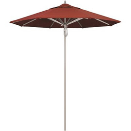 California Umbrella 7.5 ft. Silver Aluminum Commercial Market Patio Umbrella with Pulley Lift in Terracotta Sunbrella