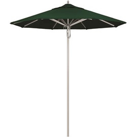 California Umbrella 7.5 ft. Silver Aluminum Commercial Market Patio Umbrella with Pulley Lift in Forest Green Sunbrella