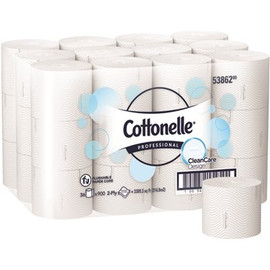Cottonelle Paper Core High-Capacity Stanard Toilet Paper, CleanCare Design, 2-Ply, White, 36 Rolls/Case, 900 Sheets/Roll