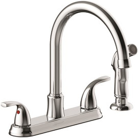 Seasons Raleigh Double-Handle Gooseneck Kitchen Faucet with Side Sprayer in Chrome