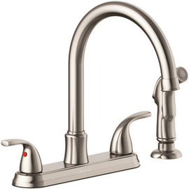 Seasons Raleigh Double-Handle Gooseneck Kitchen Faucet with Side Sprayer in Stainless Steel