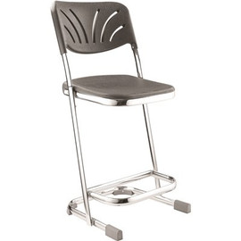 National Public Seating 22 in. Elephant Z-Stool With Backrest, Black Seat and Chrome Frame