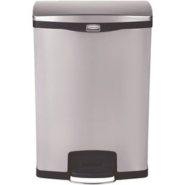 Rubbermaid Commercial Products Slim Jim Step-On Black 24 gal. Stainless Steel Front Step Trash Can