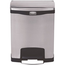 Rubbermaid Commercial Products Slim Jim Step-On Black 8 gal. Stainless Steel Front Step Trash Can