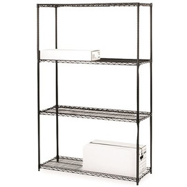Lorell INDUSTRIAL STARTER WIRE SHELVING UNIT, 4 SHELVES, 4000 LB. CAPACITY, BLACK, 48X18X72 IN.