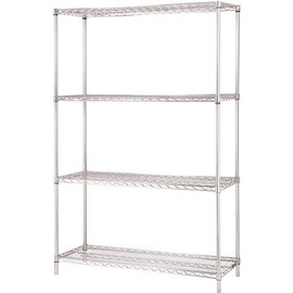 Lorell 48 in. x 71 in. Chrome Garment Rack Industrial Wire Shelving Starter Kit, 4-Shelves