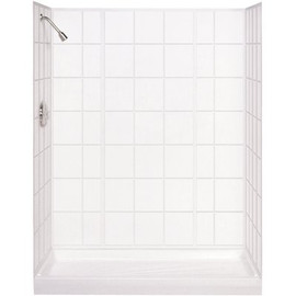 Varistone 30 in. x 32 in. x 60 in. x 72 in. 5-Piece Easy Up Adhesive Alcove Shower Surround in White